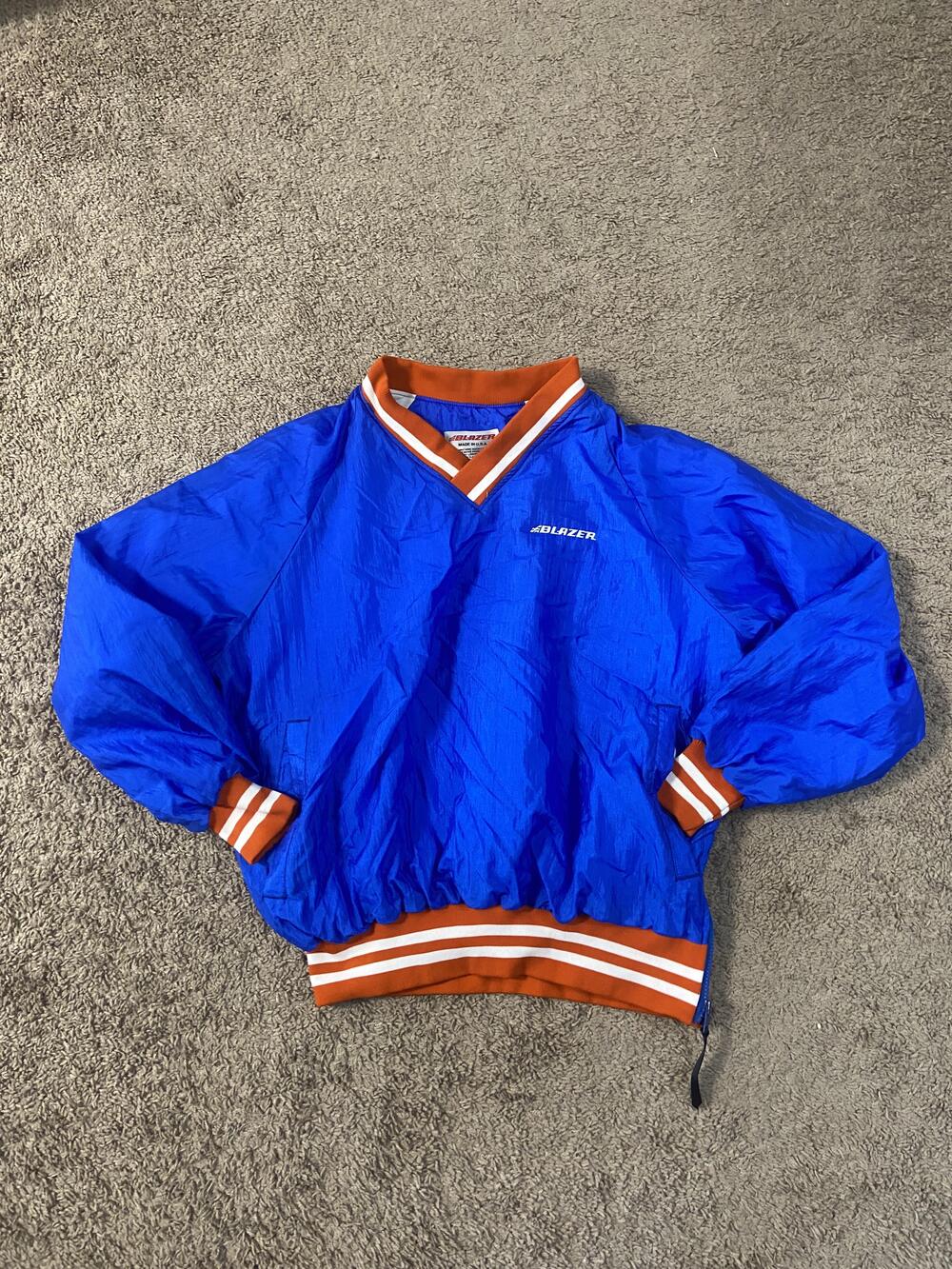 VINTAGE Blazer Pullover Jacket Mens Large Blue V-Neck Windbreaker Made USA 90s